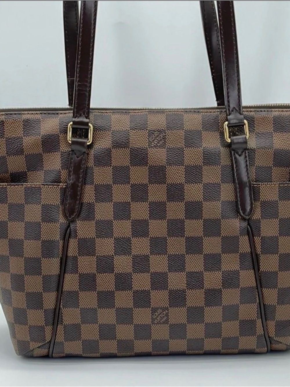 Louis Vuitton Damier Ebene Brown Checkered Tote with Dark Brown Straps